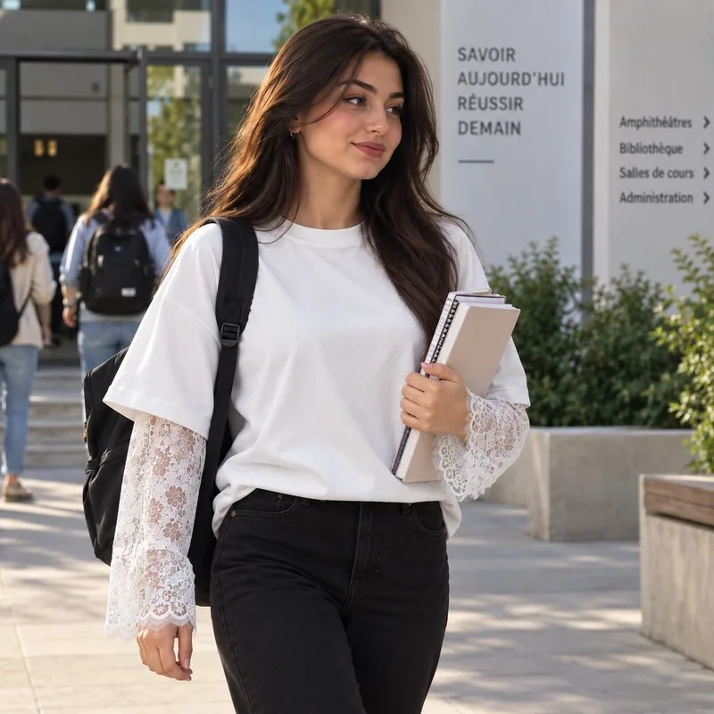 تيشورت نسائي أنيق بأكمام دانتيل ستايل عصري ومميز product image